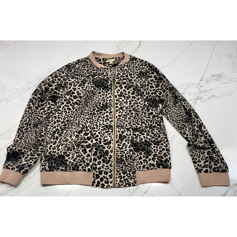 Kori Leopard Print Full Zip Bomber Jacket‎ Size Med